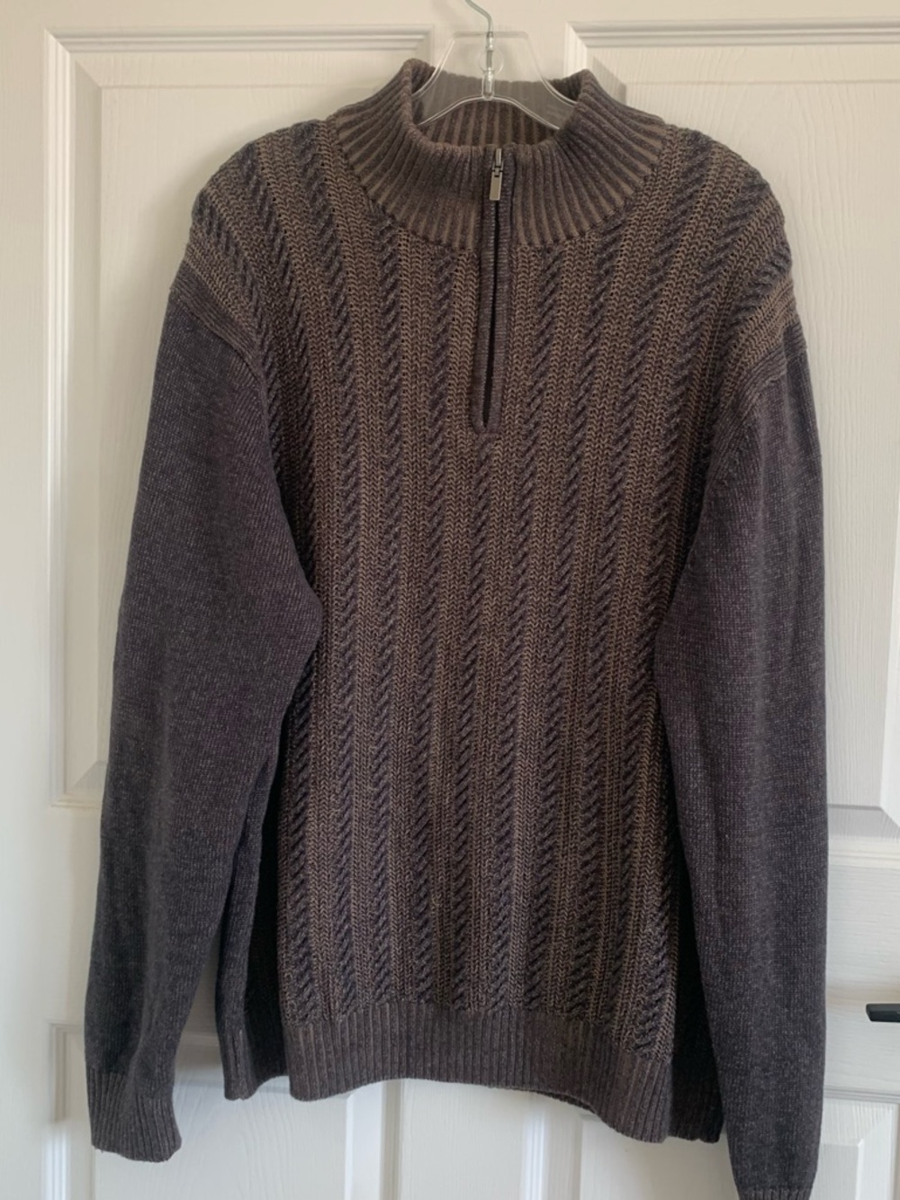 Tagio Men's XL Brown Half-Zip Cable Knit Sweater 100%Cotton